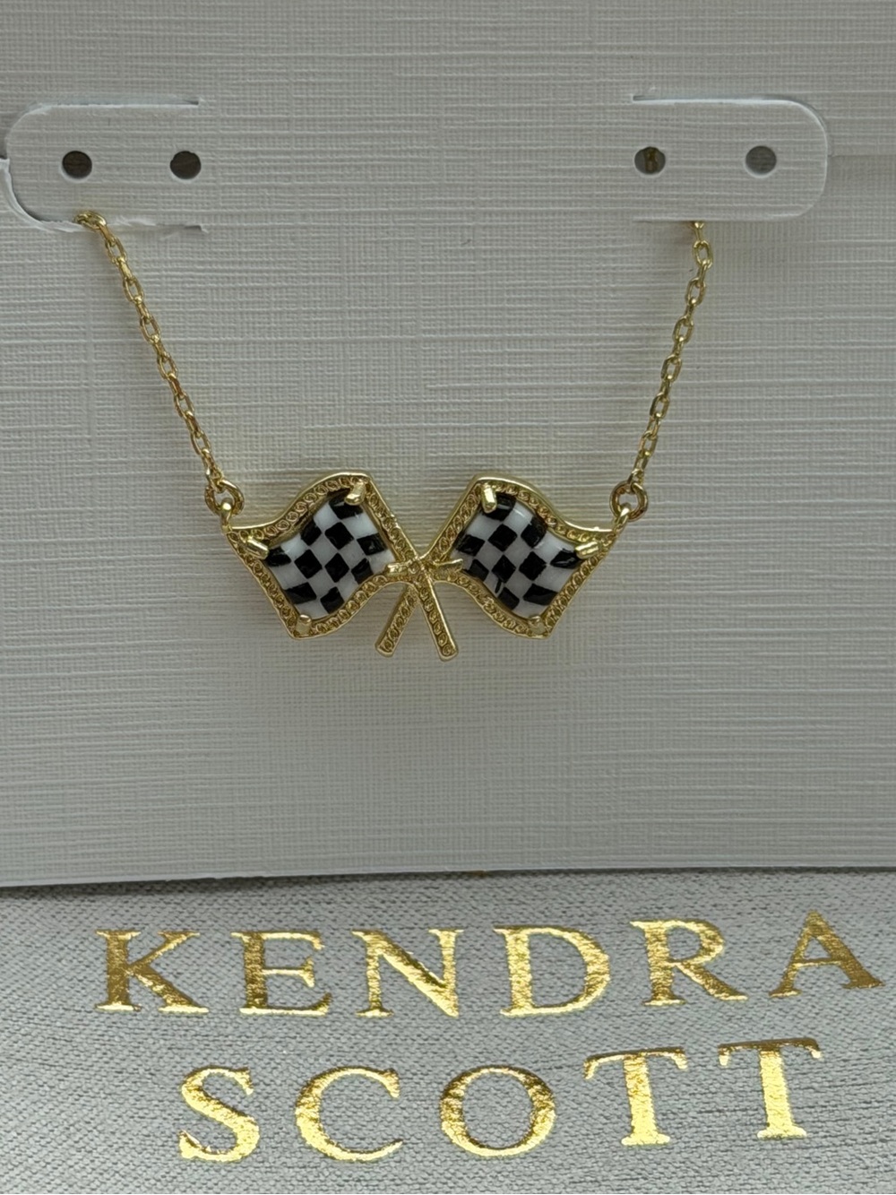 💝Kendra Scott Gold Necklace with Black & White Checkered Racing Flags
